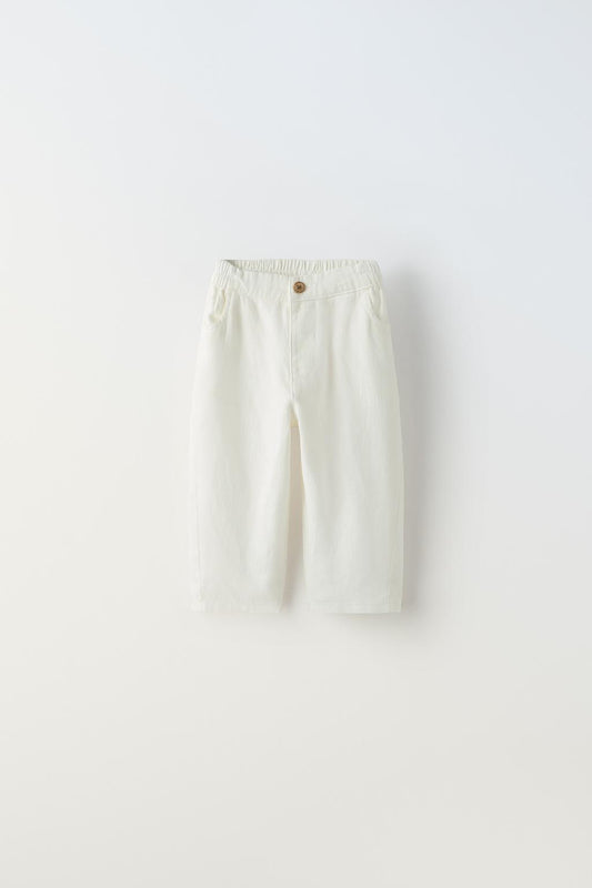 Pantalon con lino ancho blanco