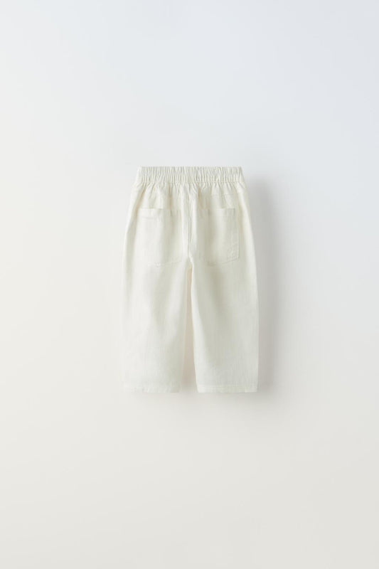 Pantalon con lino ancho blanco