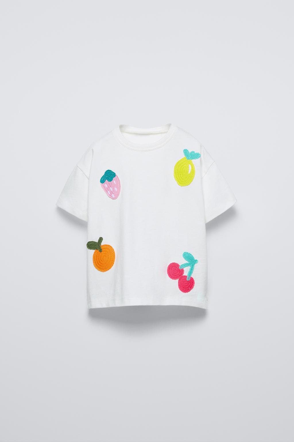 Polera bordados frutas