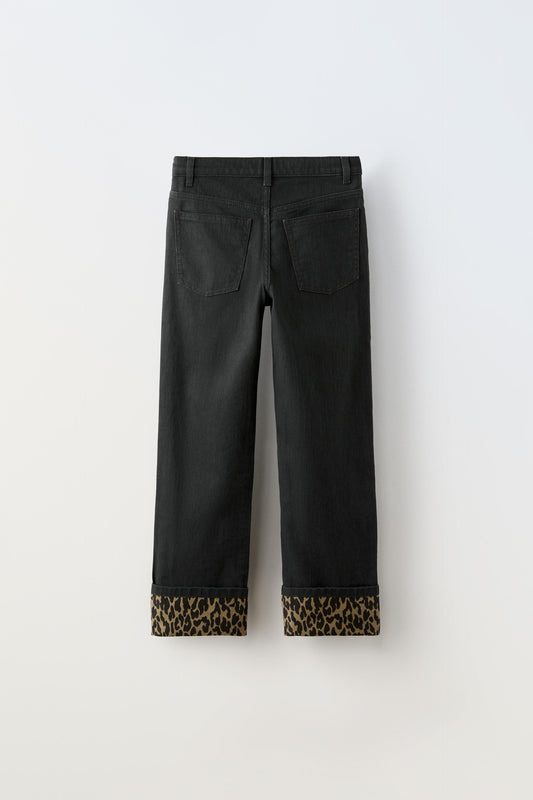 Jeans straight leg animal print